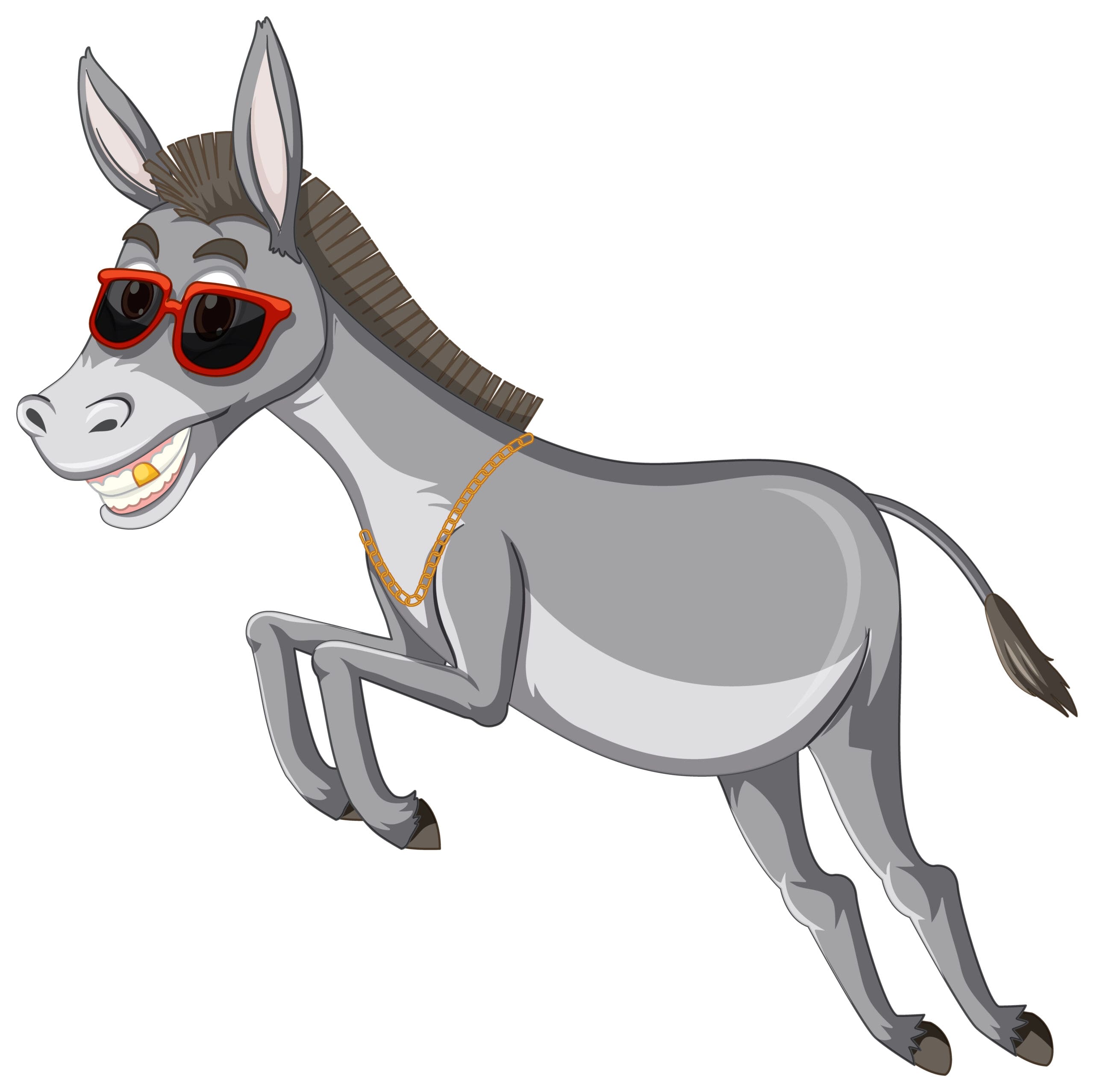 Cartoon graphic of a donkey wearing sunglasses.