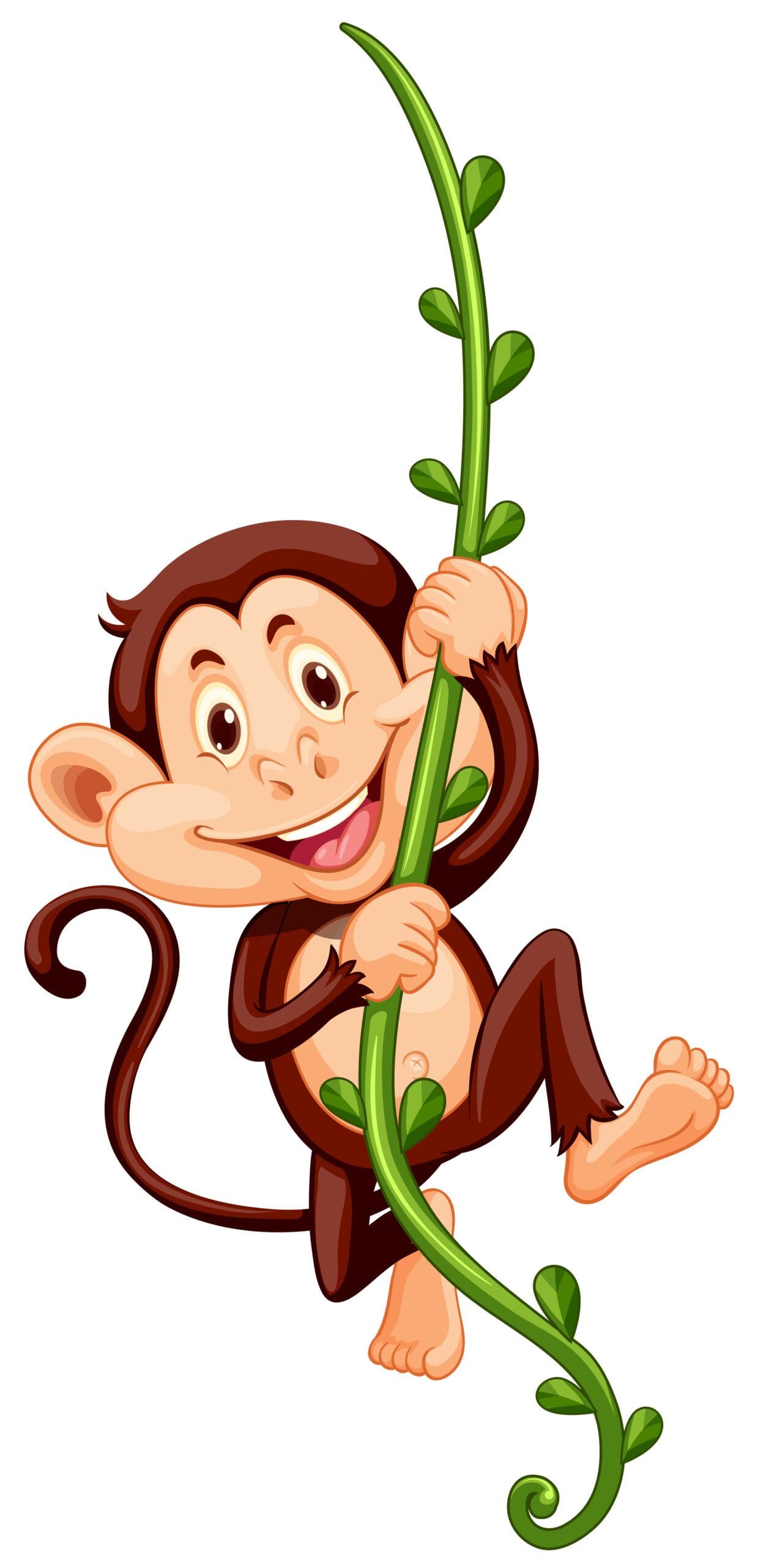 Cartoon graphic of a monkey swinging from a tree.