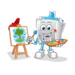 Cartoon graphic of a paintbrush happily painting a colorful wall.