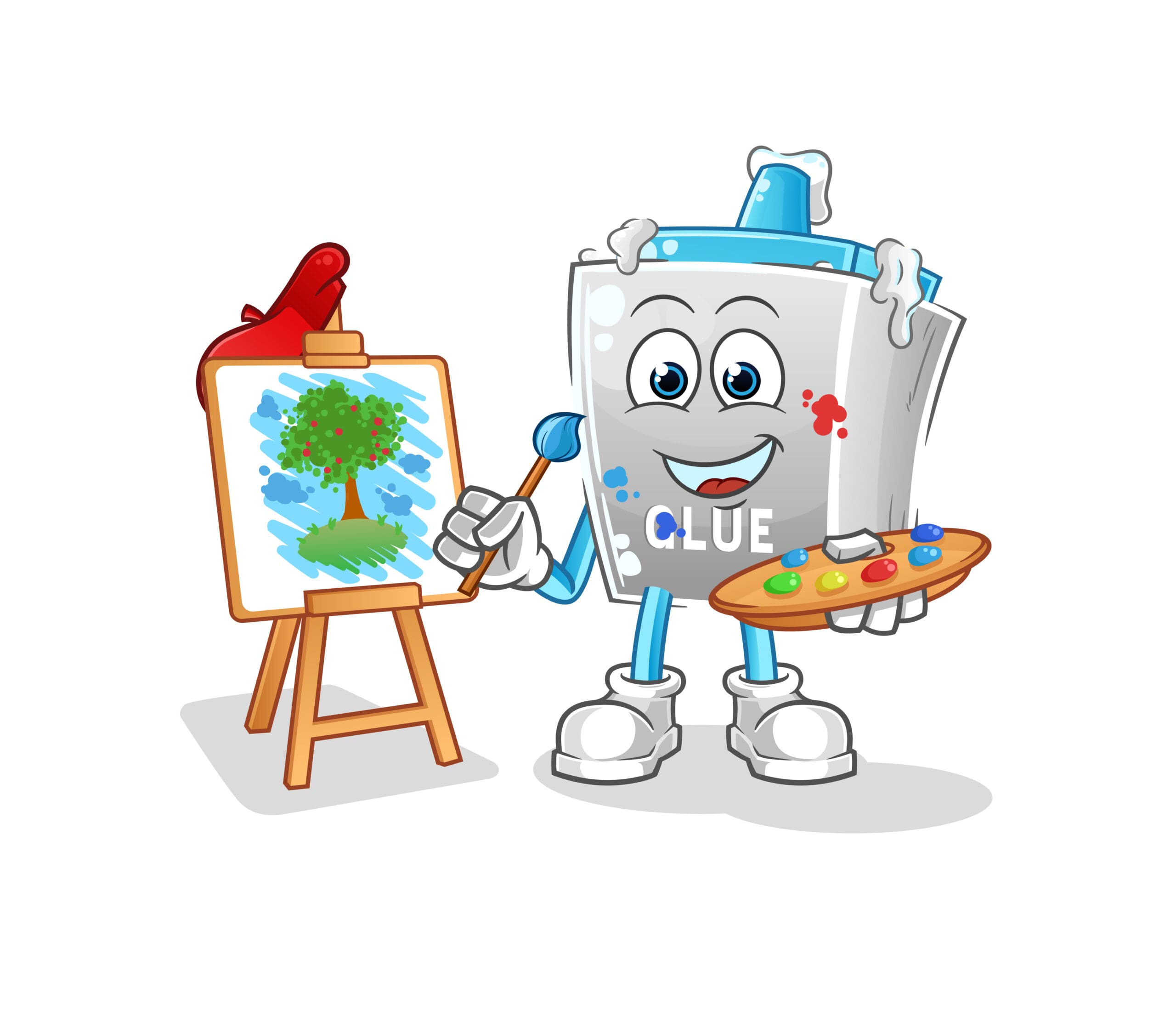 Cartoon graphic of a paintbrush happily painting a colorful wall.