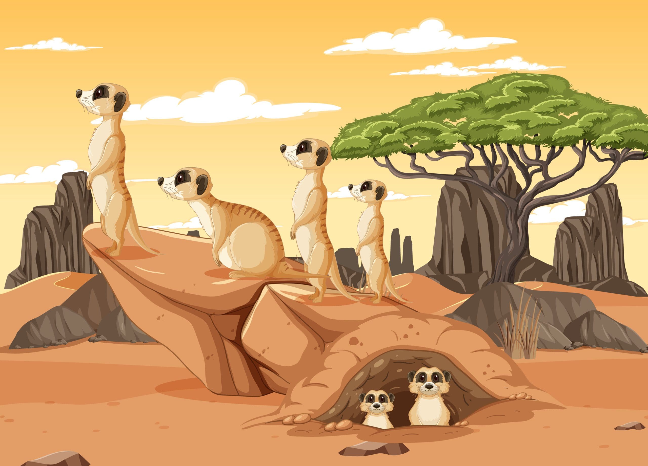 Cartoon graphic of a content armadillo in a desert oasis.