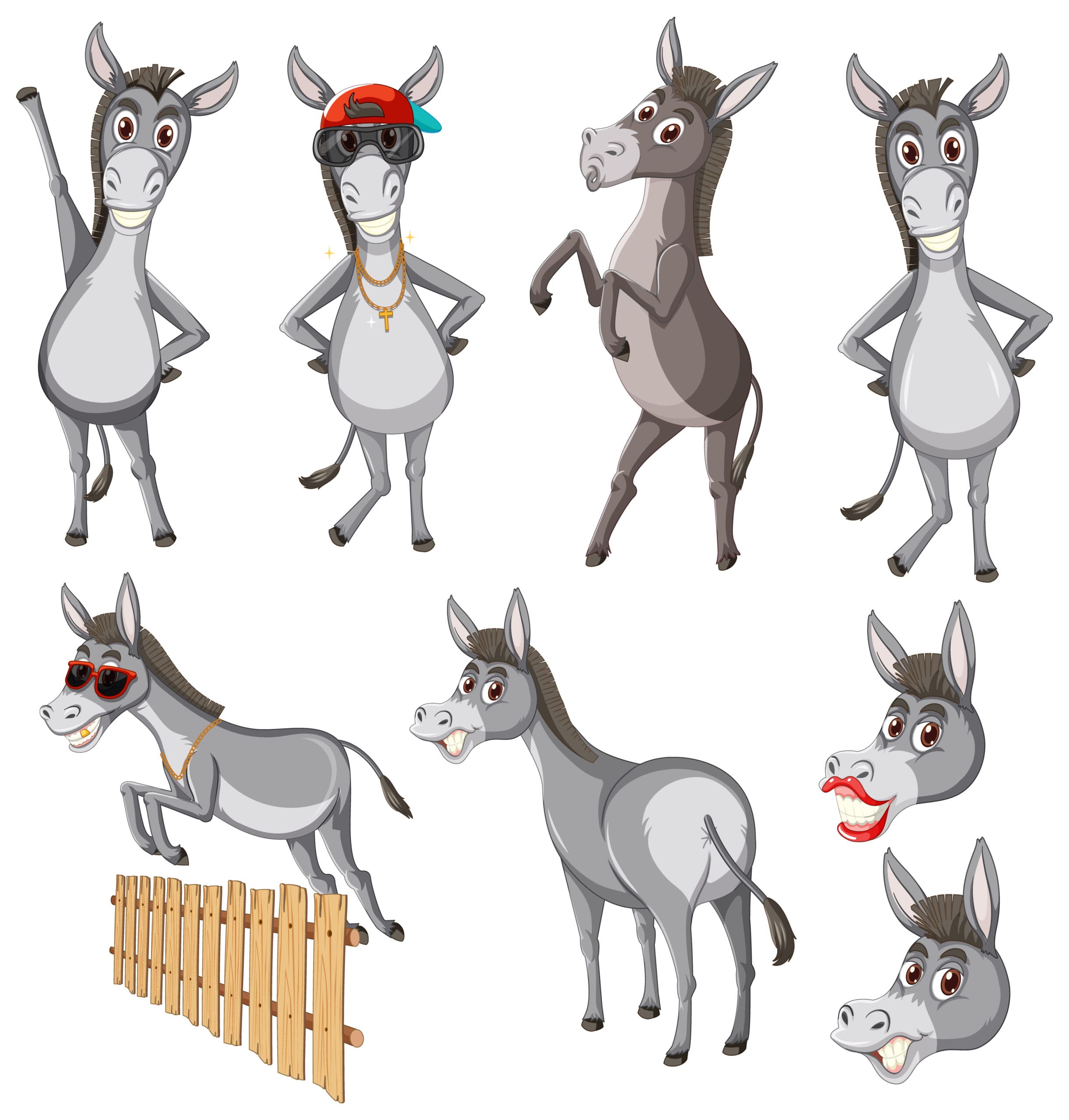Cartoon graphic of a cheerful donkey with its ears perked u