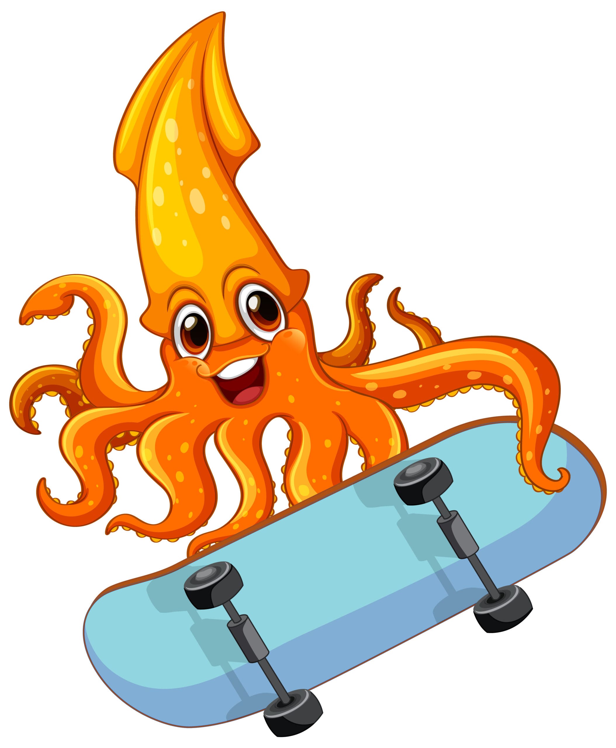 Cartoon graphic of a squid inking with joy.
