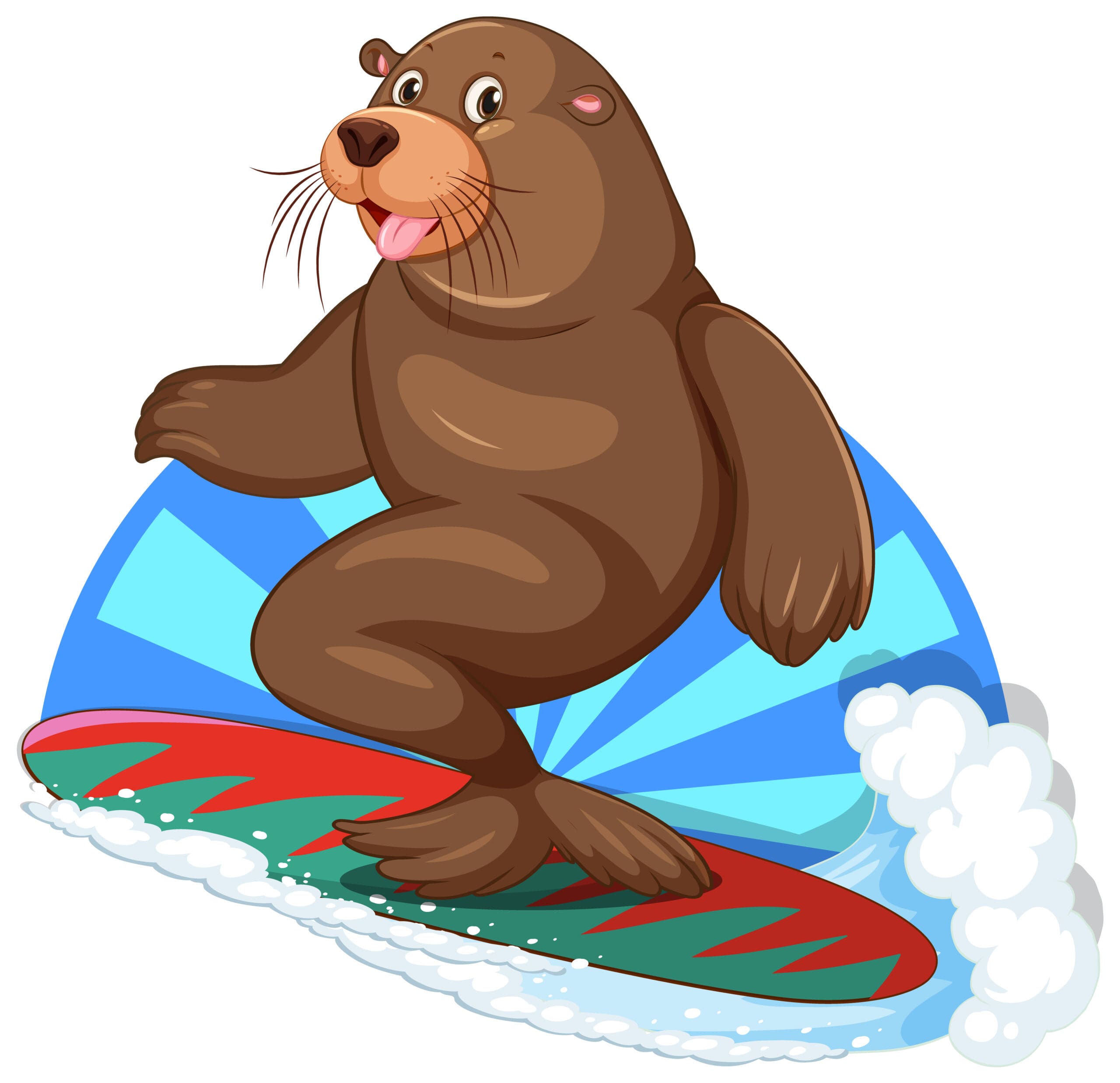 Sea lion surfing on surfboard illustration