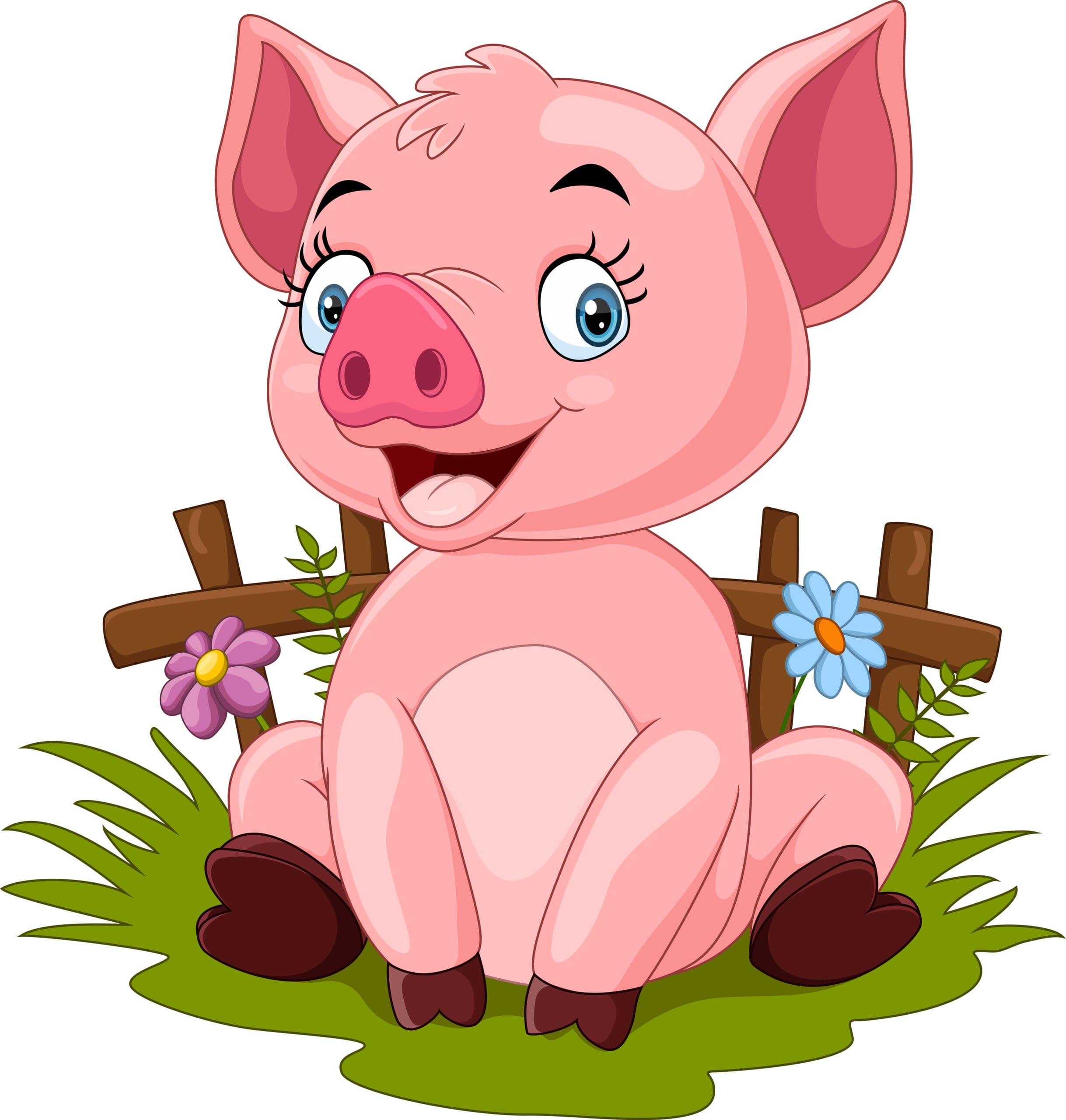 Cartoon graphic of a happy pink pig.