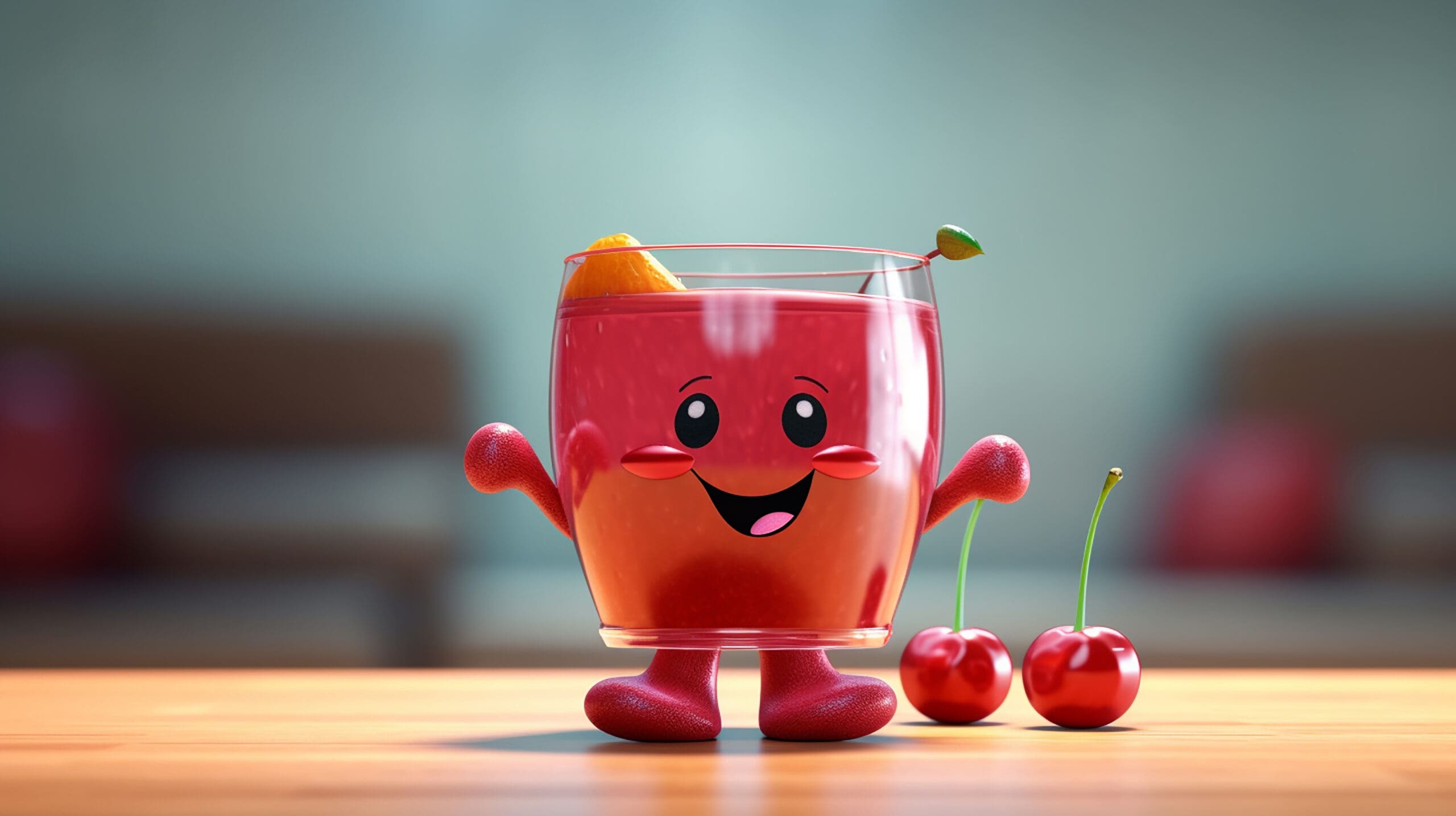 Cartoon graphic of a content jelly jar with a smile on a fruity background.