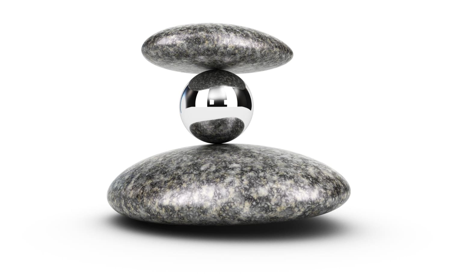 3d illustration two pebbles metal sphere stacked white background concept challenge self control 1