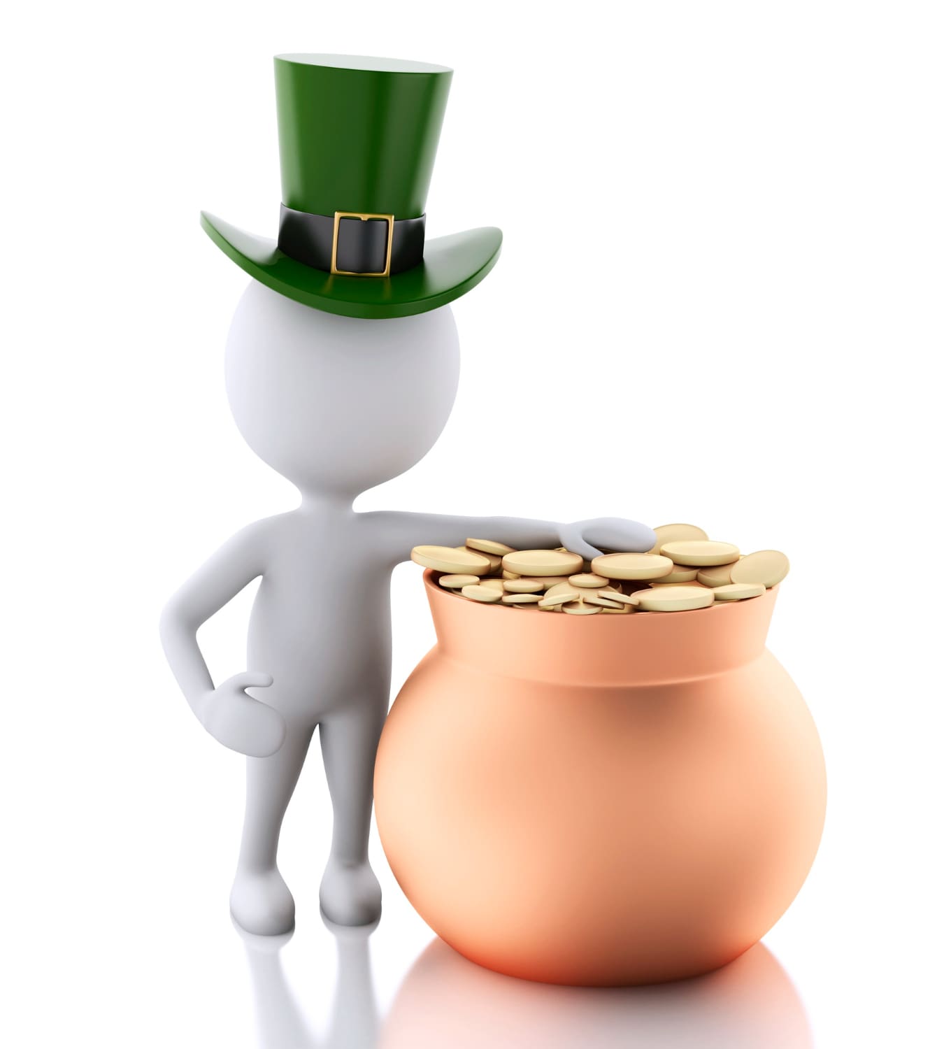 3d white people with pot with gold coins st patricks day concept