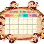 School timetable with monkeys