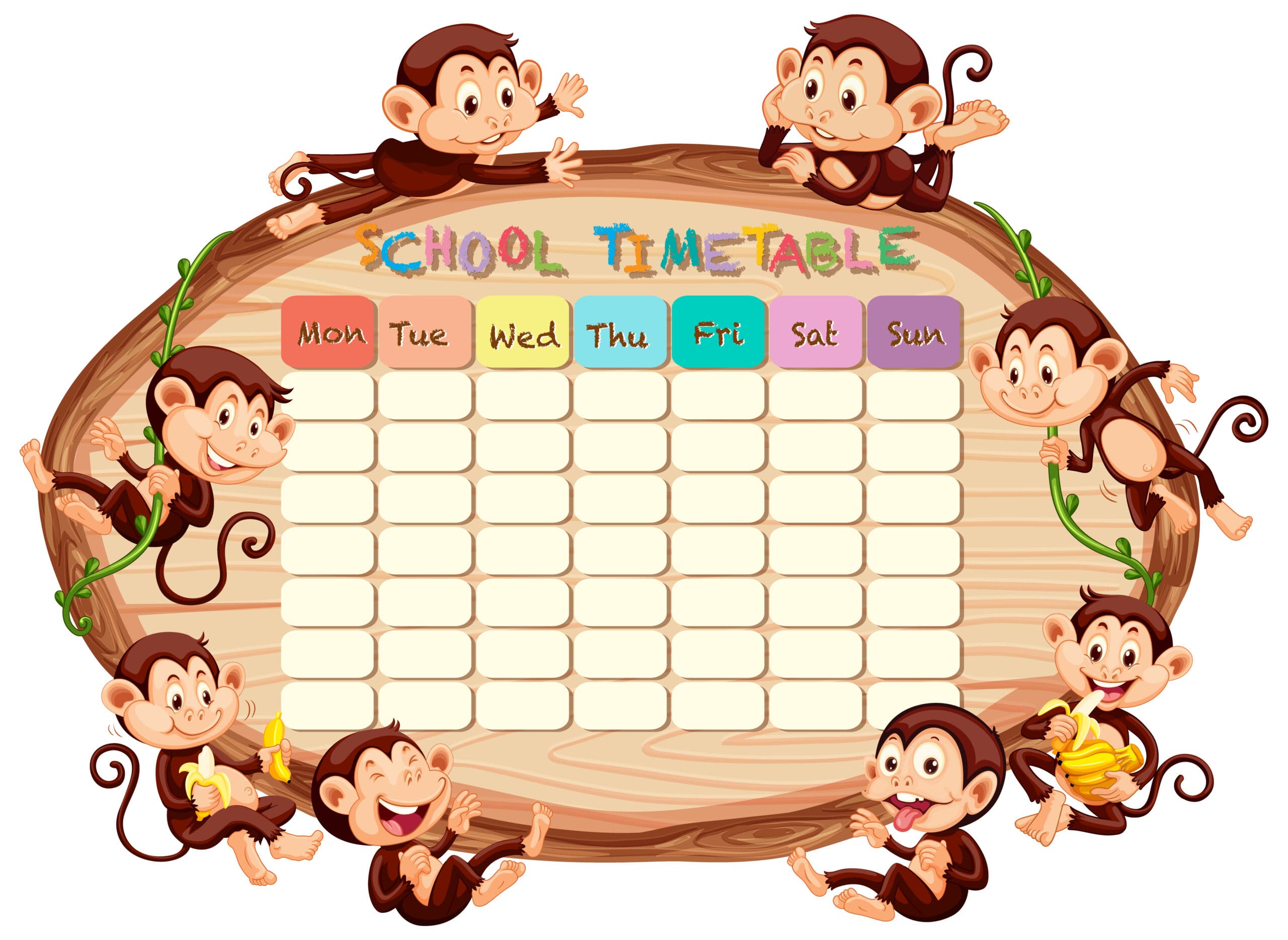 School timetable with monkeys