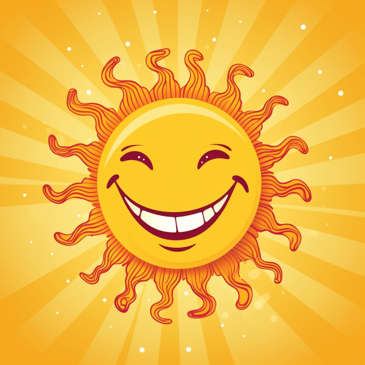 Cartoon graphic of a smiling sun waving goodbye on a bright yellow background.
