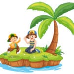 Children on island scene