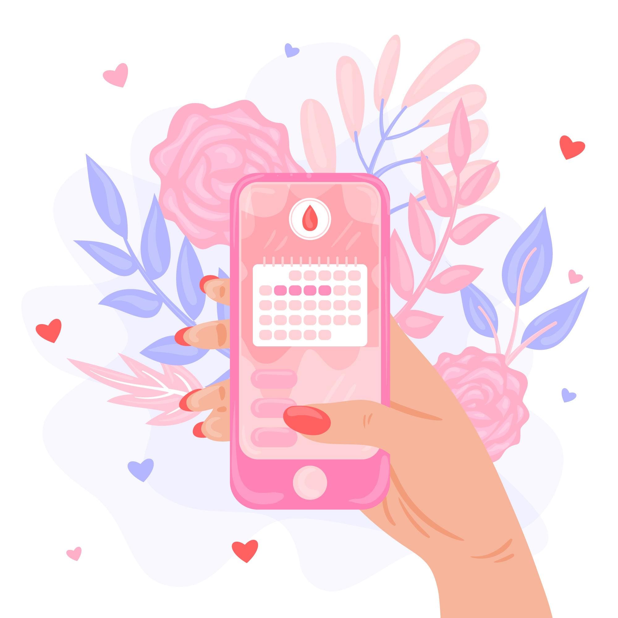 Cartoon graphic of a blushing pink cell phone.