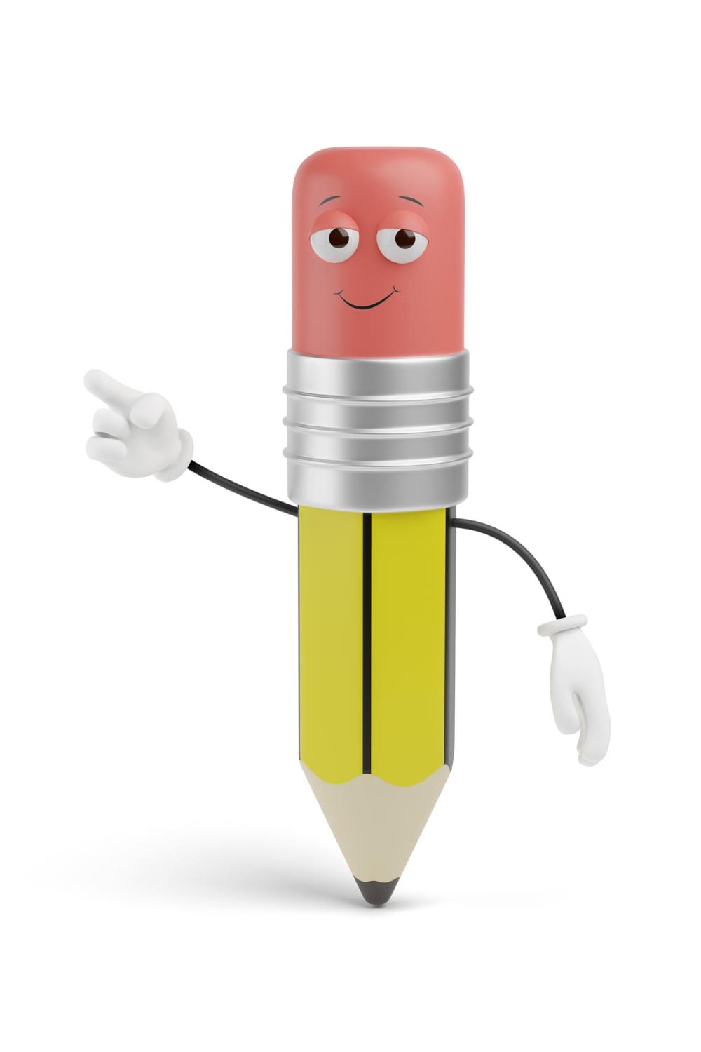 cartoon pencil character isolated white background 3d illustration