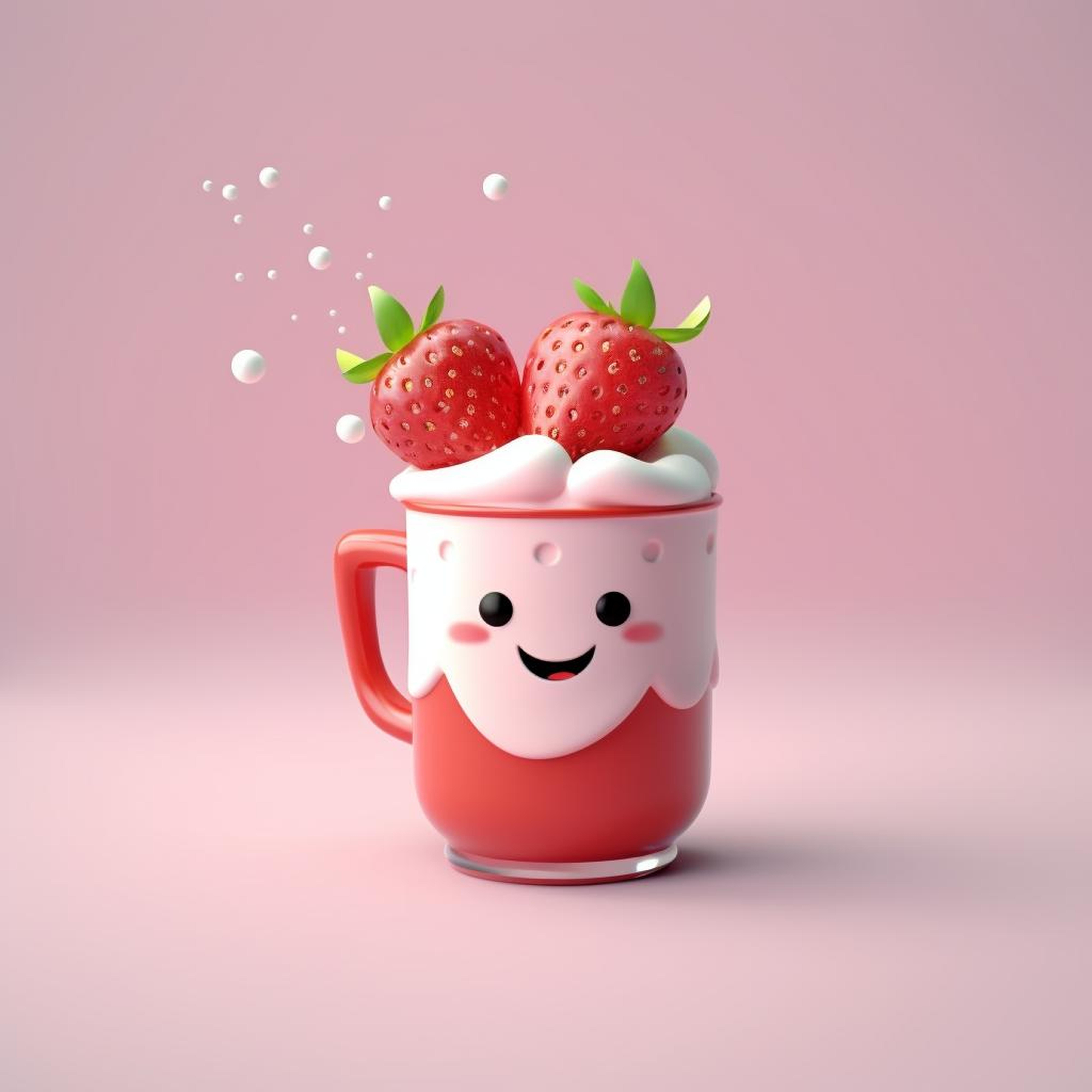 Cartoon graphic of a happy yogurt cup with a spoon on a yogurt-themed background.
