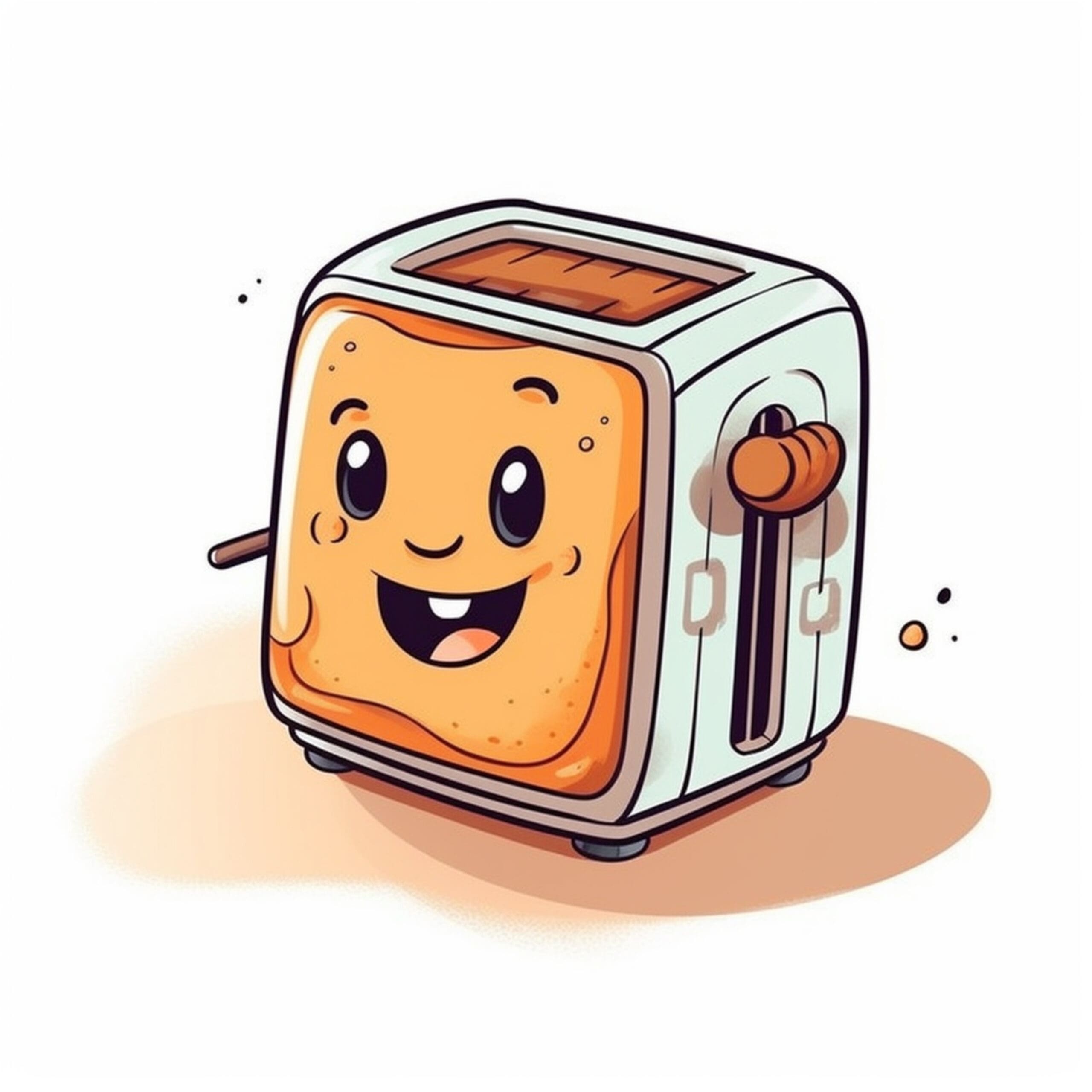 Cartoon graphic of a cheerful piece of toast popping out of a toaster.