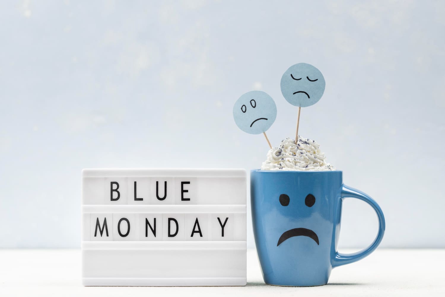 front view sad mug with light box blue monday 1