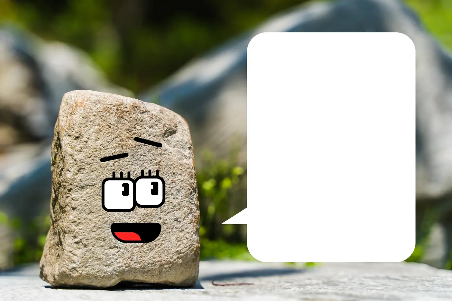 natural stone with drawn funny face speech bubble with copy space empty template advertisement sale banner motivation poster etc