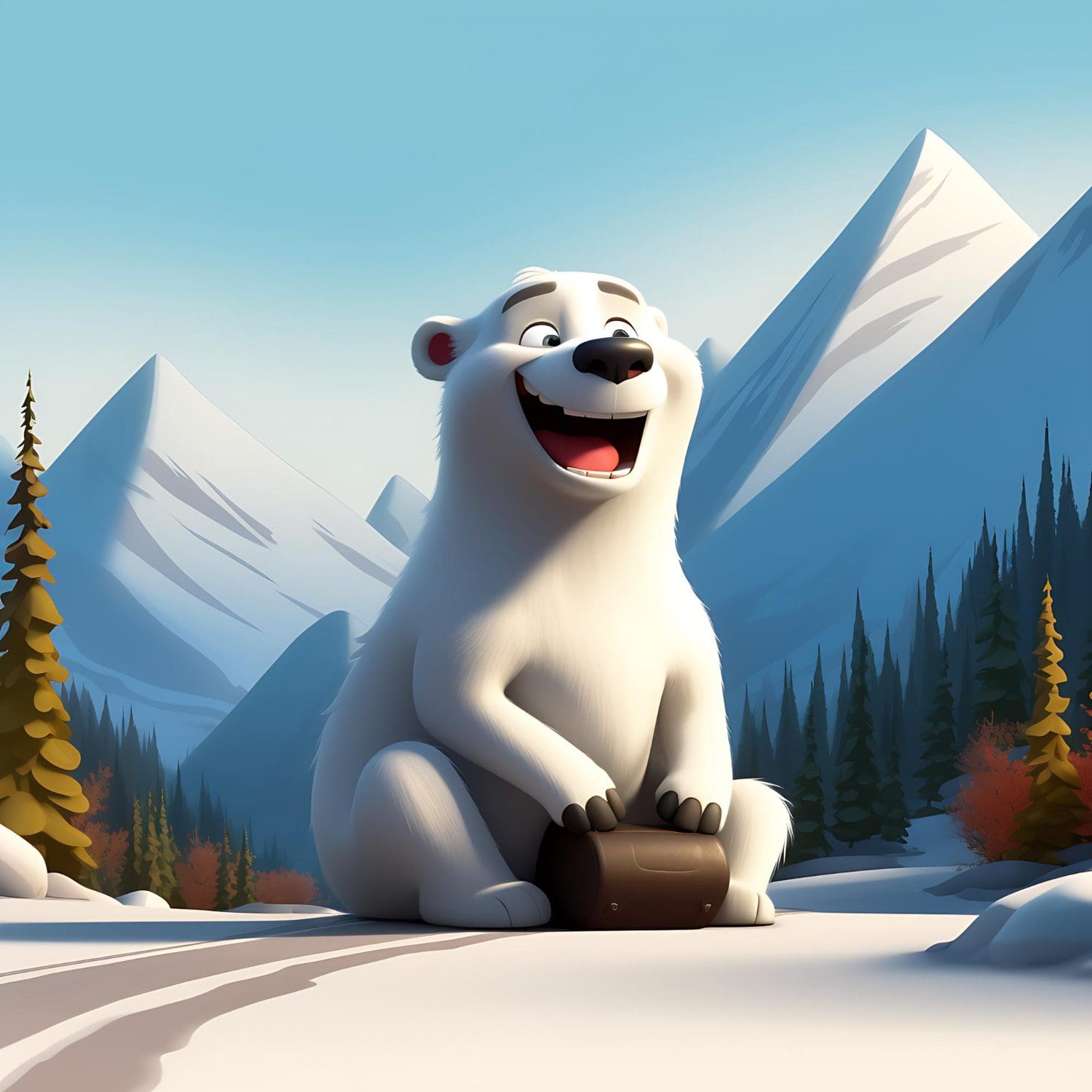 Cartoon graphic of a polar bear with a snowball.