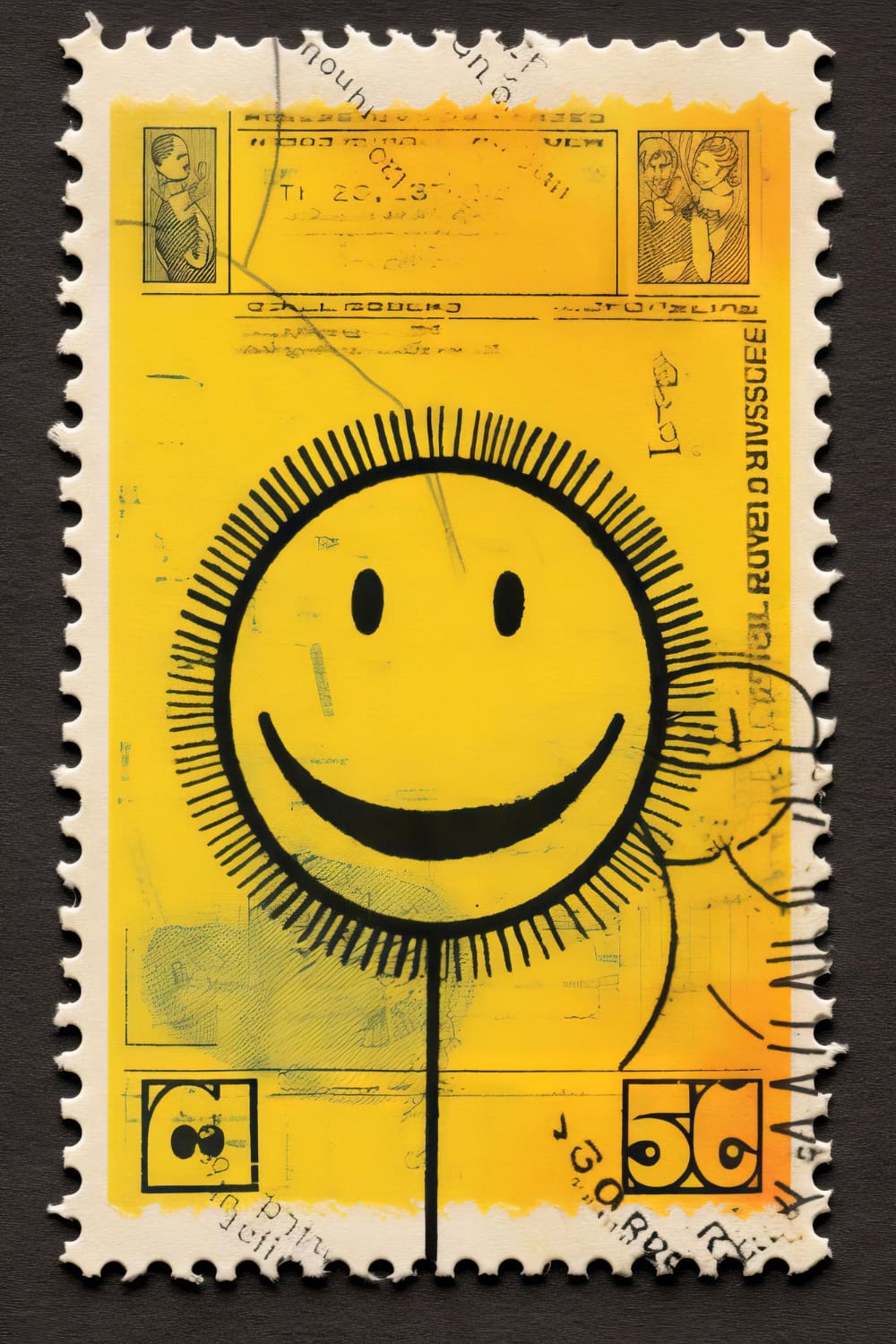 postage yellow stamp with intricate border design