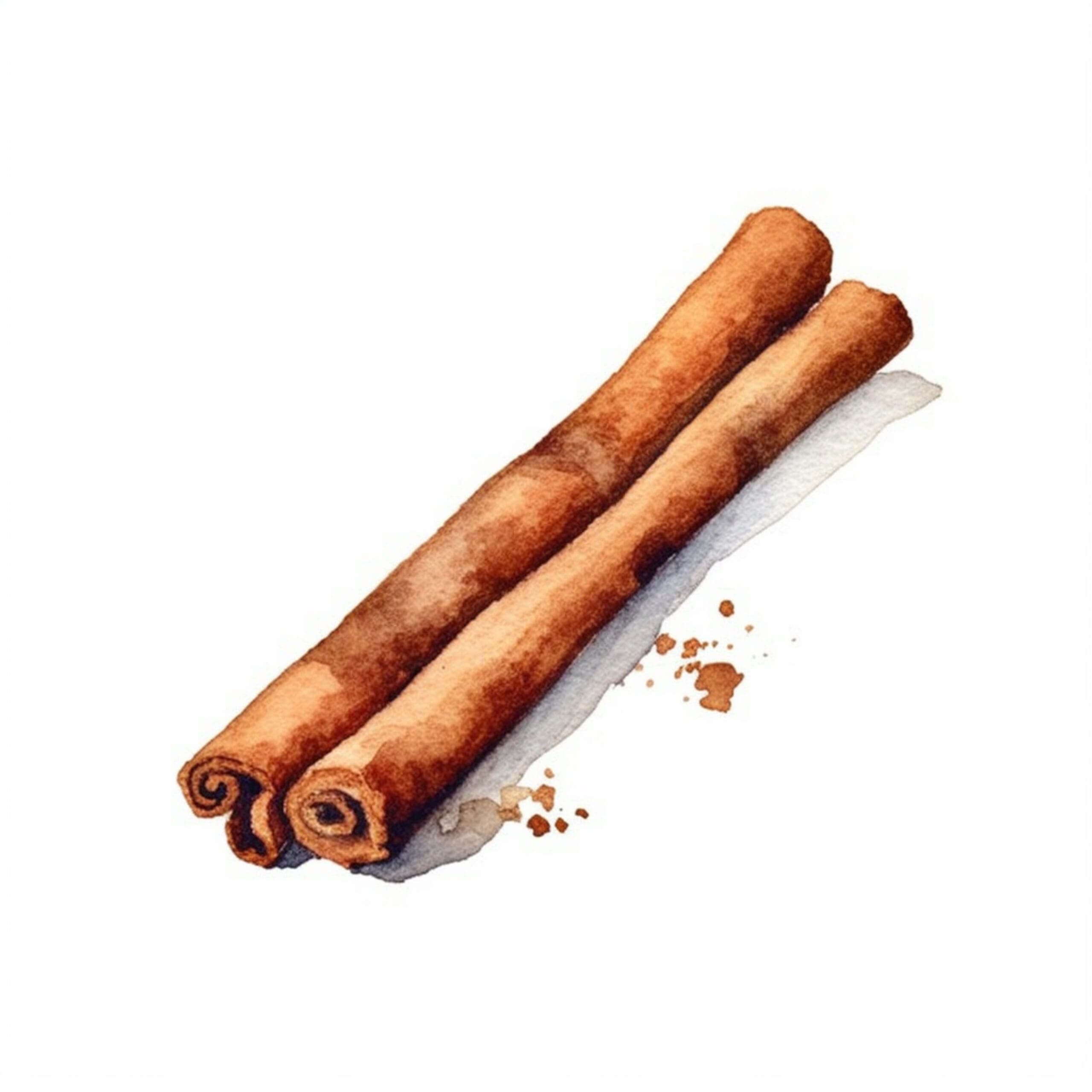 Cartoon graphic of a cheerful cinnamon stick with a chef’s hat and sunglasses on a spice-themed background.