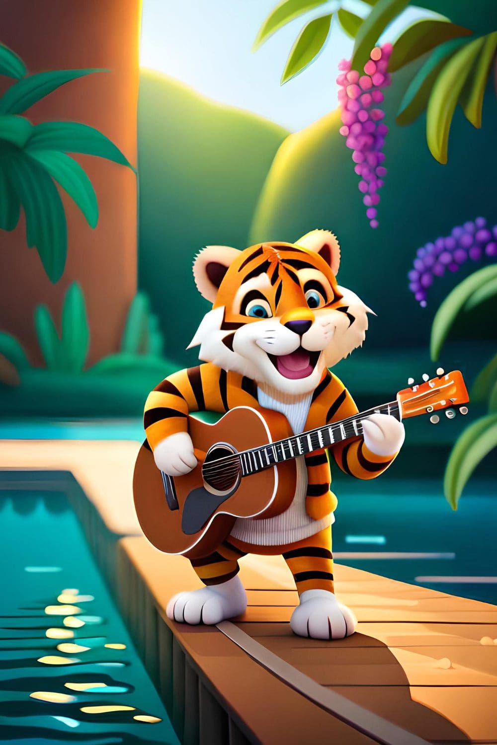 Cartoon graphic of a content tiger in the jungle.