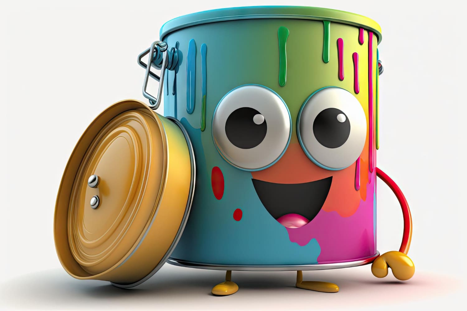 useful colorful paint can character isolated white background