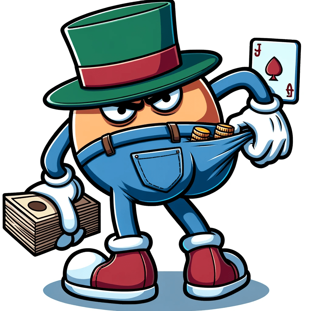 DALL·E 2023 10 20 17.44.01 Illustration of a rear end character with a joker hat pulling a joke card from its back pocket ideal for a comedic blogpost theme